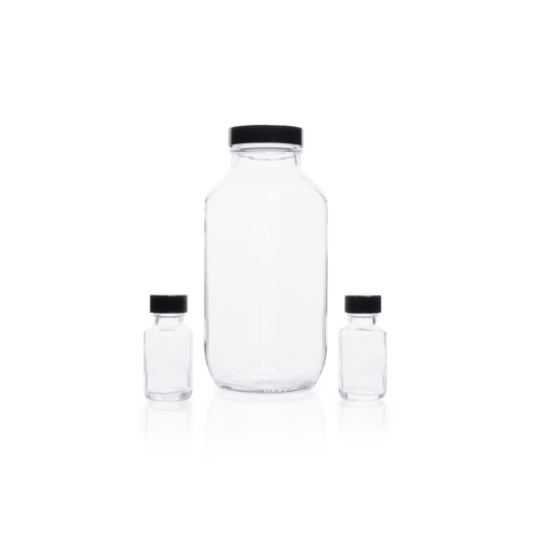 DWK 5610433V-26  KIMBLE Clear Glass French Square Bottles, Convenience Packs (Caps Attached), 125 mL, PTFE-Faced LDPE Foam