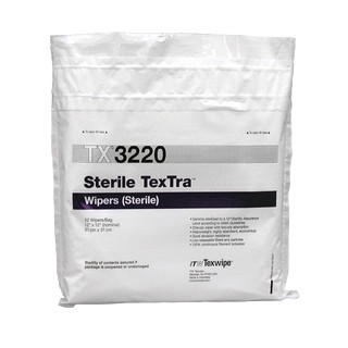 Texwipe TX3220 Sterile TexTra 12" x 12" Polyester Cleanroom Wiper Bag (Front)