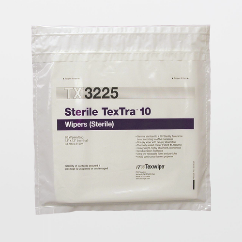 Texwipe TX3225 Sterile TexTra10 12" x 12" Polyester Cleanroom Wiper Bag (Front)