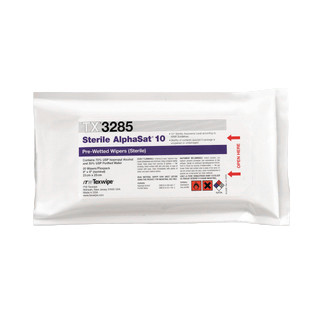 Texwipe TX3285 Sterile AlphaSat10 9" x 9" Polyester Cleanroom Wiper Pre-Wetted 70% IPA (Front)