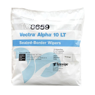 Texwipe TX8659 Vectra Alpha10 LT 9" x 9" Polyester Cleanroom Wiper Bag (Front)