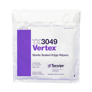 Texwipe TX3049 Sterile Vertex 9" x 9" Polyester High-Sorption Sealed Edge Cleanroom Wiper Bag (Front)