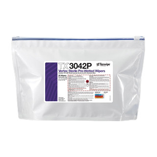 Texwipe TX3042P Sterile Vertex 12" x 12" Polyester Sealed Edge Cleanroom Wiper Pre-Wetted 70% IPA Bag (Front)