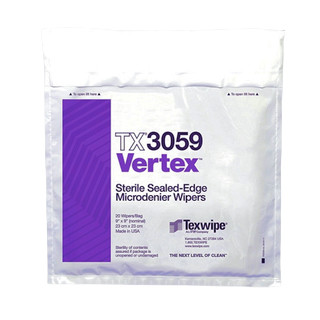 Texwipe TX3059 Sterile Vertex 9" x 9" Microdenier Sealed Edge Cleanroom Wiper Bag (Front)