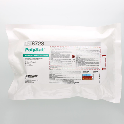 TX8723 PolySat 6" x 11" Polypropylene Wiper Pre-Wetted 70% IPA for Small Spaces