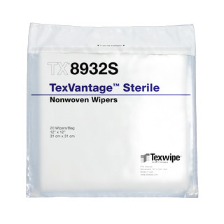 Texwipe TX8932S Sterile TexVantage 12" x 12" Cellulose and Polyester Cleanroom Wiper Bag (Front)