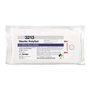 Texwipe TX3213 Sterile PolySat 9x11 polypropylene cleanroom wiper pre-wetted 70% IPA flex-pack (front)