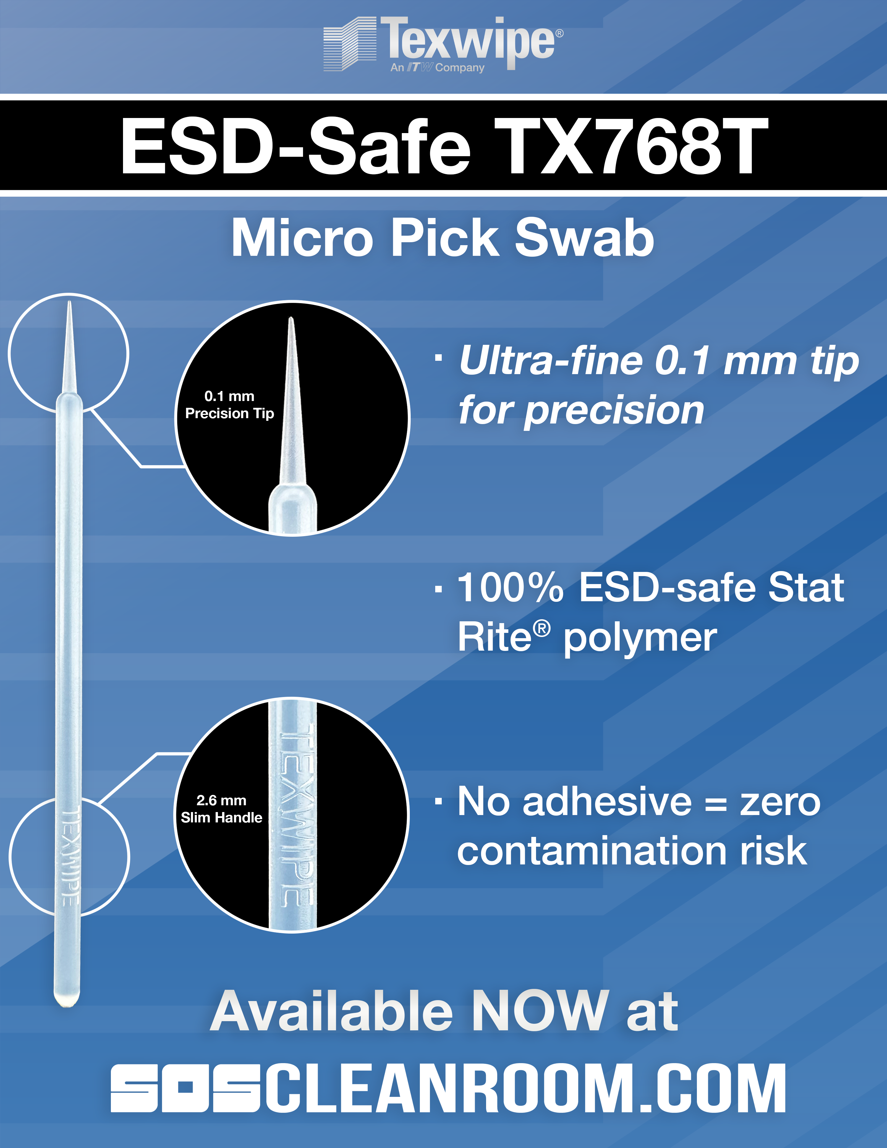 Texwipe TX768T ESD-Safe Micro Pick Swab 0.1mm
