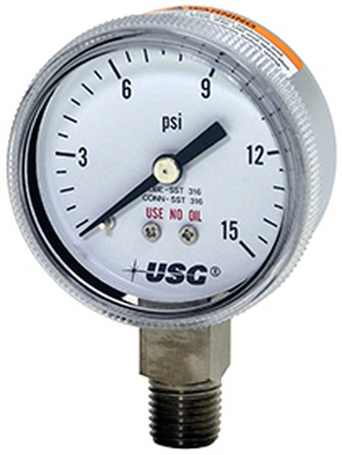 1522 Corrosion Resistant Pressure Gauge, 30 - 0 - 15 PSI (172029A)