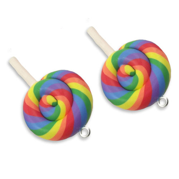 2 rainbow swirl lollipop charms large
