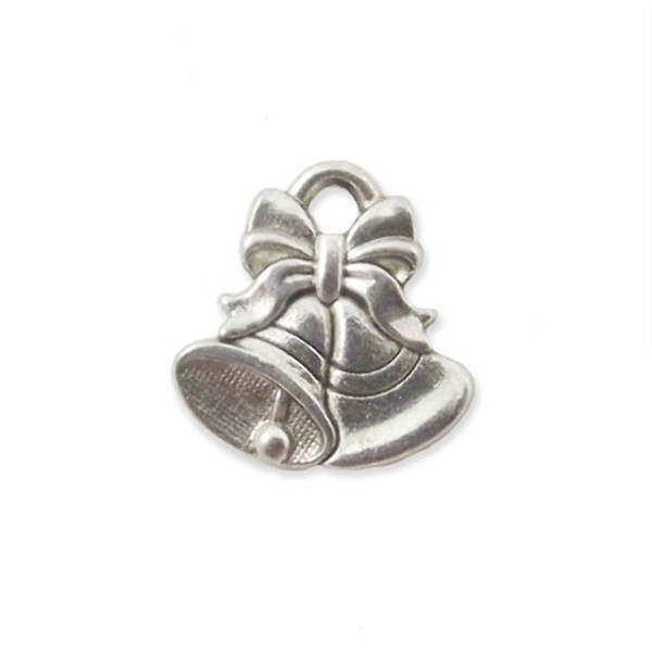 2 x Christmas bell silver colour charms, design 1