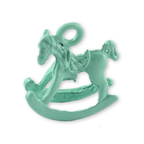 6 x metal rocking horse charms, mint green