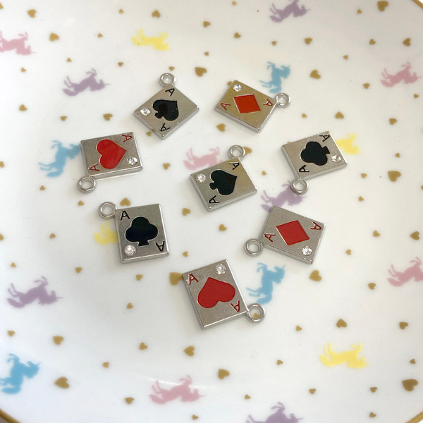 4 x card suit poker enamel charms, one of each design