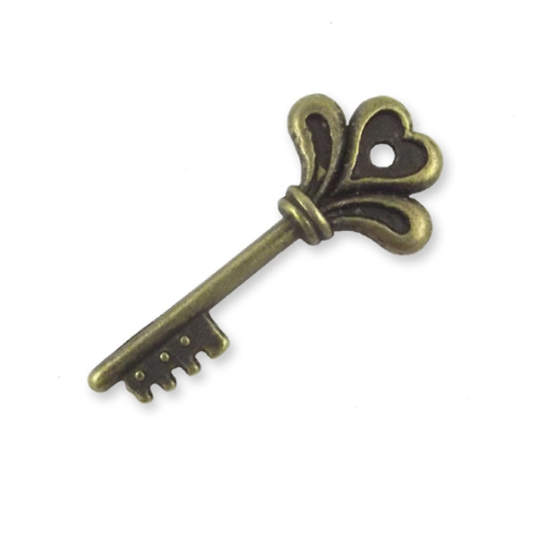 2 x Antique bronze key charms, flower top