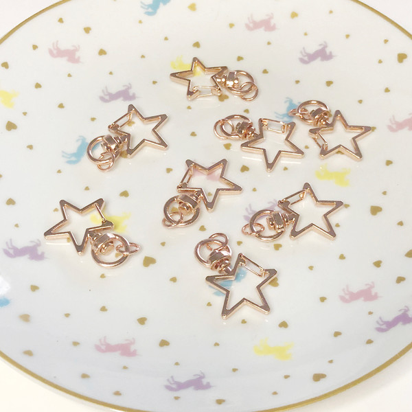 4 x Star keyring clasp, rose gold colour