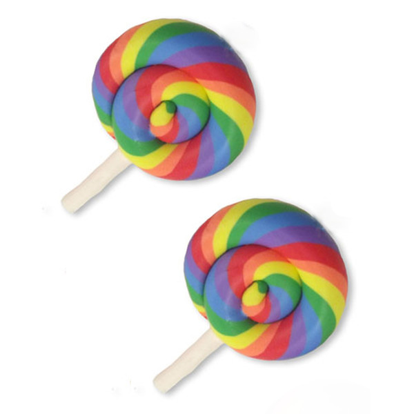 2 Cabochon rainbow lollipop cabochons