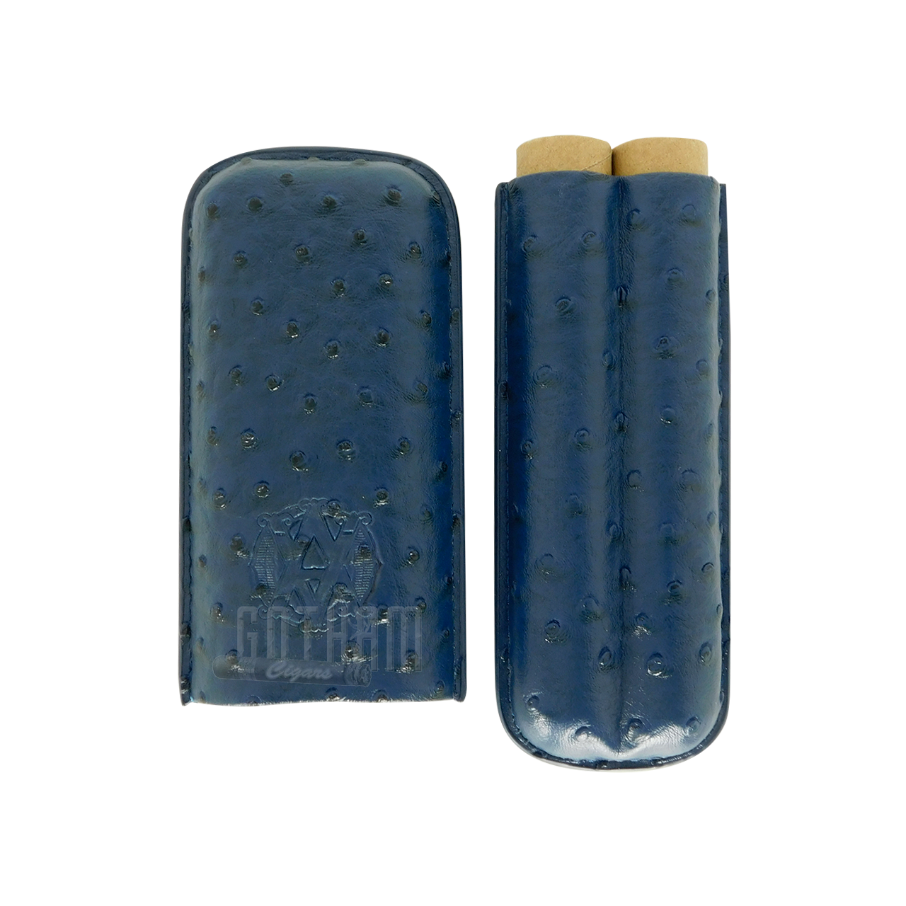 Ostrich Leather 2 Finger Evening Cigar Case in Presidential Blue