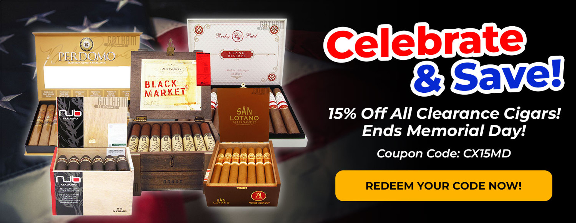 Celebrate and Save! 15% Off all Clearance Cigars