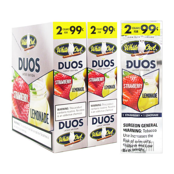 White Owl Cigarillos Duos Strawberry and Lemonade Box and foil pack