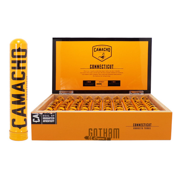 Camacho Connecticut Robusto Tubos open box and stick