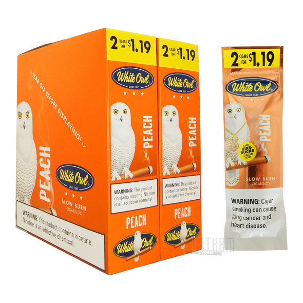 White Owl Cigarillos Peach box and foilpack