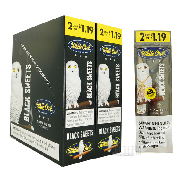 White Owl Cigarillos Black Sweets foilpack box and foilpack