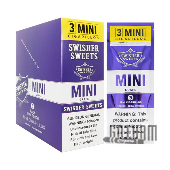 Swisher Sweets Mini Cigarillos Grape box and foil pack