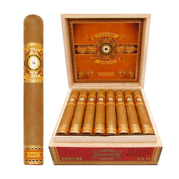 Perdomo Habano Bourbon Barrel-Aged Connecticut Epicure Open Box and Stick