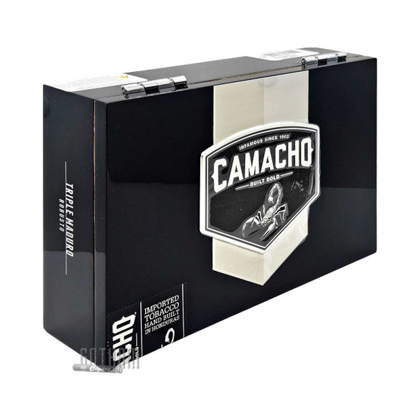 Camacho Triple Maduro Robusto Box close stand
