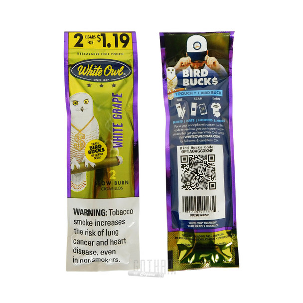 White Owl Cigarillos White Grape foilpack back and front