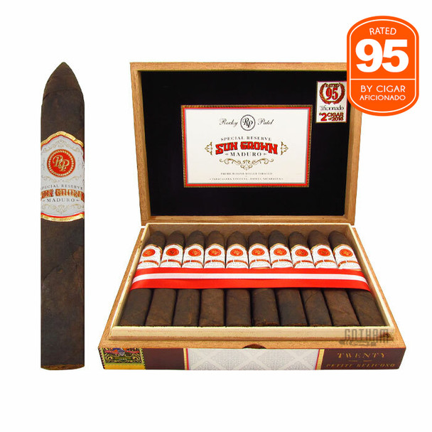 Rocky Patel Sun Grown Maduro Petite Belicoso Open Box and Stick