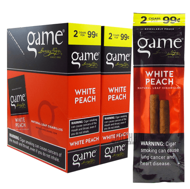 Game Cigarillos White Peach Box and Pack