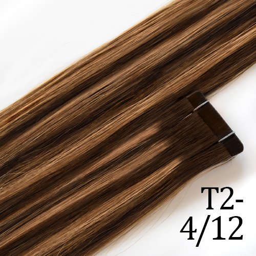 Rooted dark brown and caramel hair extensions