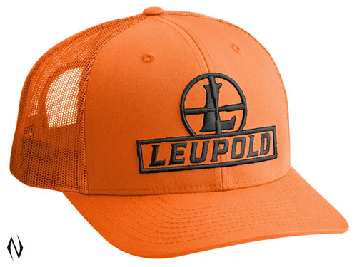 LEUPOLD RETICLE TRUCKER CAP FLAT BILL BLAZE ORANGE