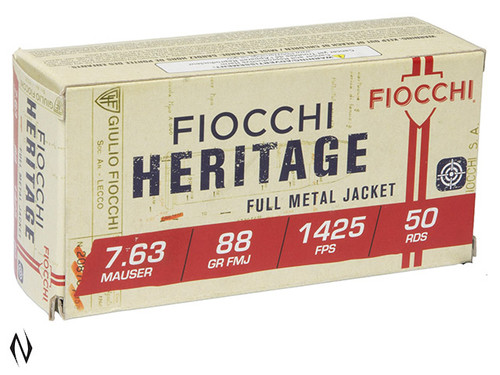 FIOCCHI 7.63 MAUSER 88GR FMJ HERITAGE 50 PK