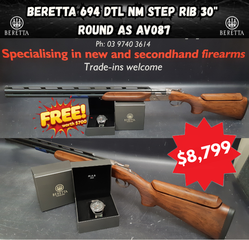 Beretta 694 DTL NM Step Rib 30" Round AS AV087 With Free Beretta Watch!