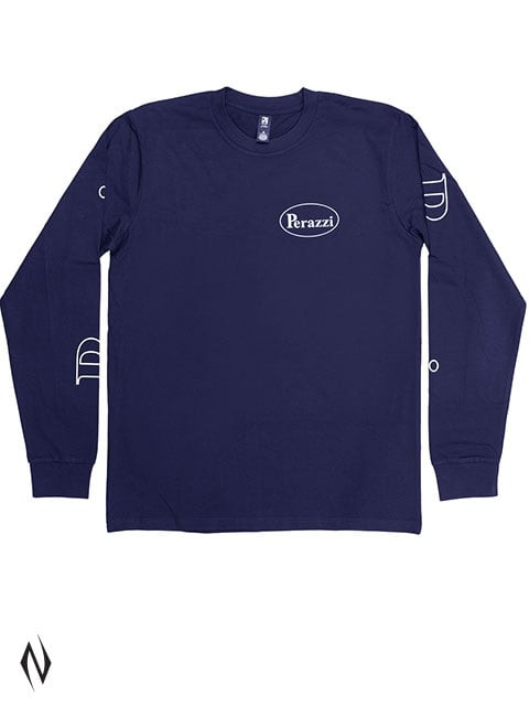PERAZZI CLASSIC LONG SLEEVE T SHIRT NAVY - WHITE LOGO XX LARGE