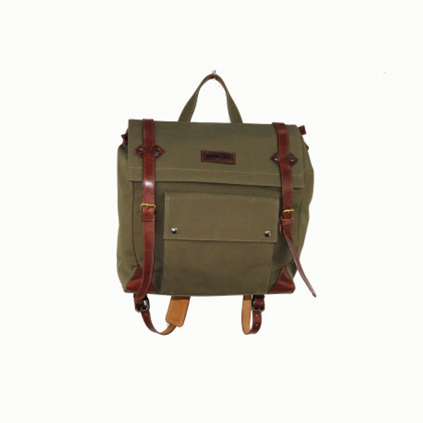 Canvas/Leather Backpack Green/Brown