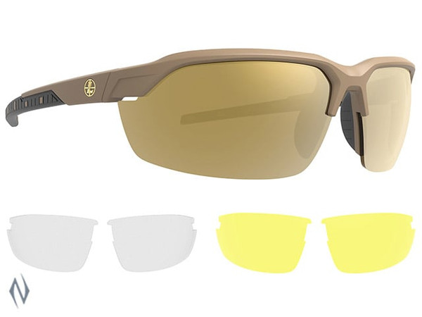LEUPOLD SUNGLASSES TRACER SHADOW TAN BRONZE MIRROR INC YELLOW & CLEAR LENSES