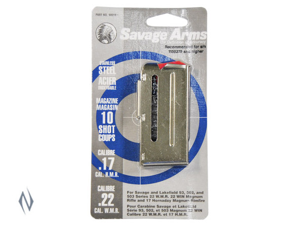 SAVAGE MAGAZINE 17HMR, 22MAG 10 SHOT STAINLESS