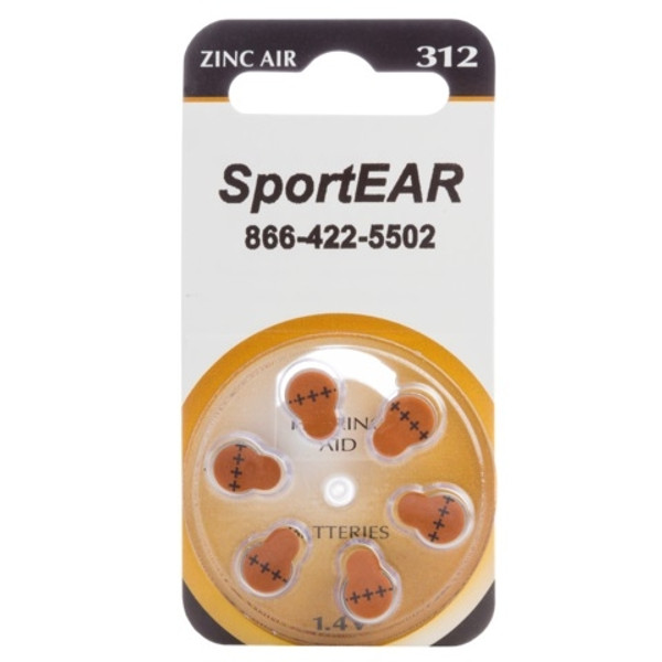 SportEar Zinc 10 Batteries 6 Pack (312)