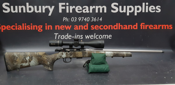 CZ 457 Camo Stainless .22LR AP395 Burris Droptine Scope Package A-349