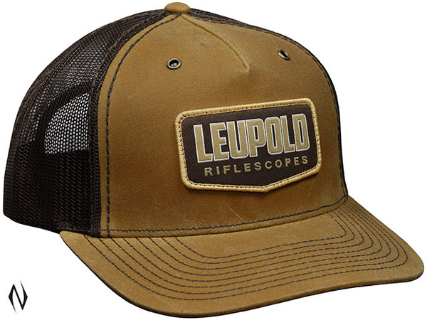 LEUPOLD RIFLESCOPES WAXED CANVAS TRUCKER CAP WHISKEY BROWN