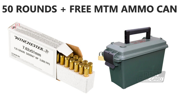 Winchester 308WIN (7.62x51NATO) 135gr Sierra HP MTM Ammo Can 50 Rounds
