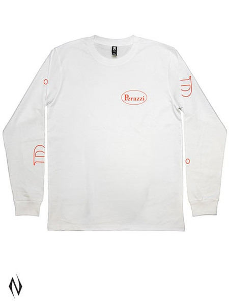 PERAZZI CLASSIC LONG SLEEVE T SHIRT WHITE - RED LOGO LARGE