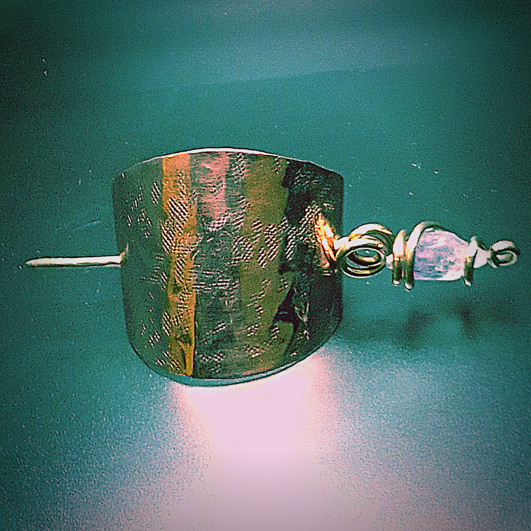 copper and amethyst hair pic with brass pin