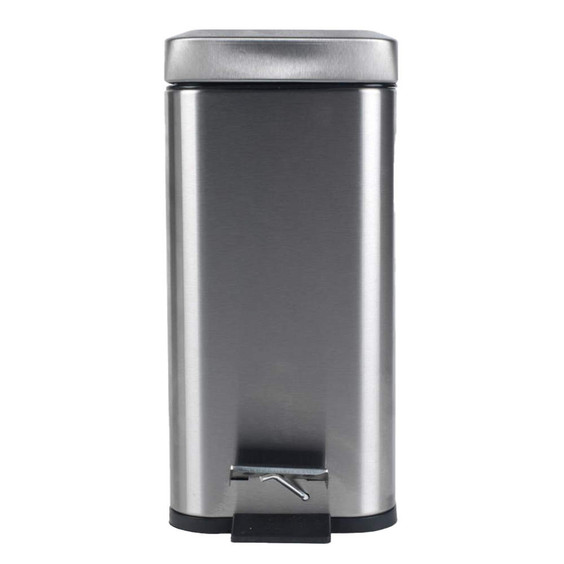 Stainless steel rectangular pedal bin, closed lid, front view