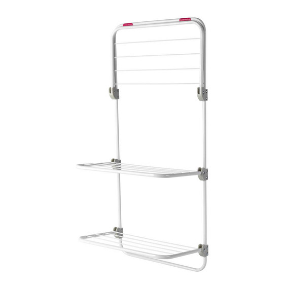 White over-door drying rack with two shelves, foldable design