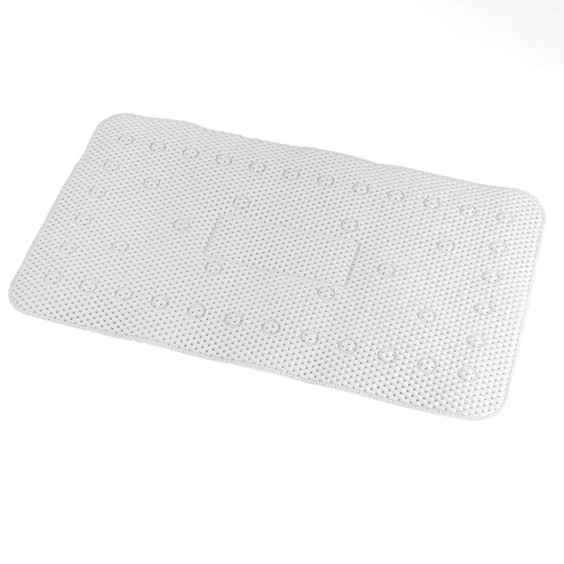 White rectangular anti-slip bath mat with textured surface