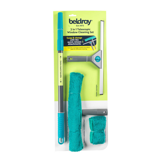 Beldray 2 in 1 telescopic window cleaning set with squeegee and microfibre pads